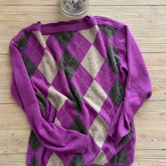 Banana Republic Orchid Argyle 100% Cashmere Sweater – Size M - Picture 8 of 8
